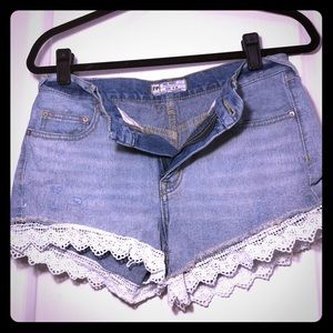 Free People Jean Shorts with Lace Edging